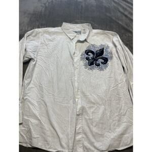 Vintage Blue Gear Premium Affliction Like Button Down Shirt 2XL White Long Sleve